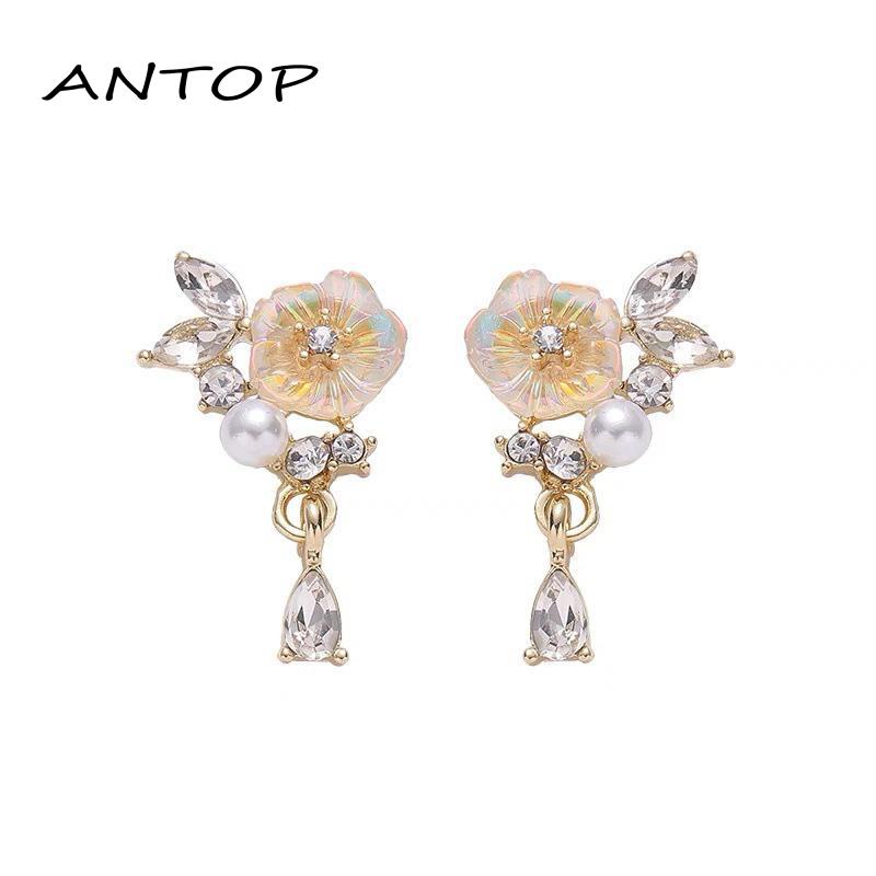 Anting Stud Desain Bunga Mutiara Gaya Retro Perancis Untuk Wanita