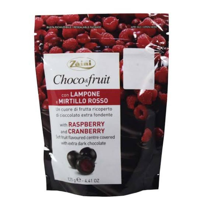 

ZAINI CHOCO FRUIT RASPBEREY AND CRANBERRY 125 GR