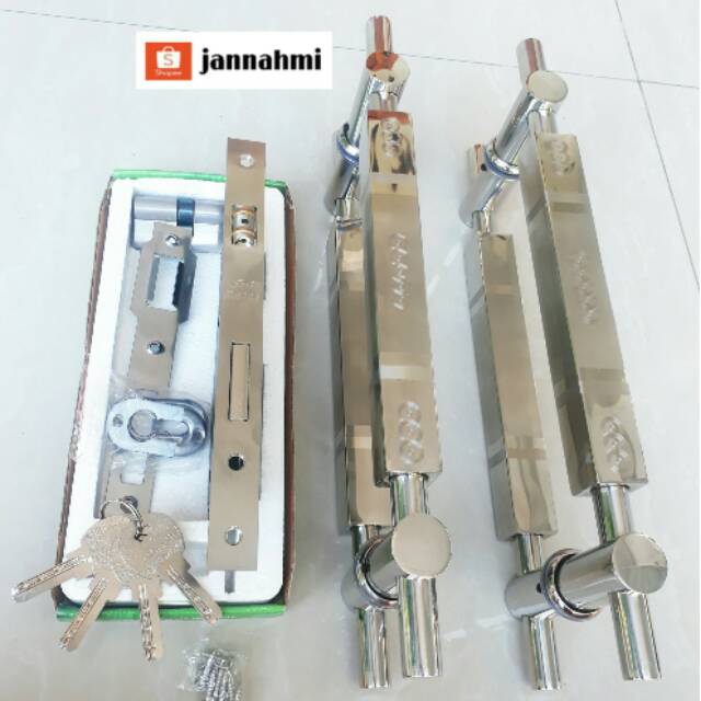 2 Set handle pintu ss tusuk baut tembus + 1 set body pelor kunci