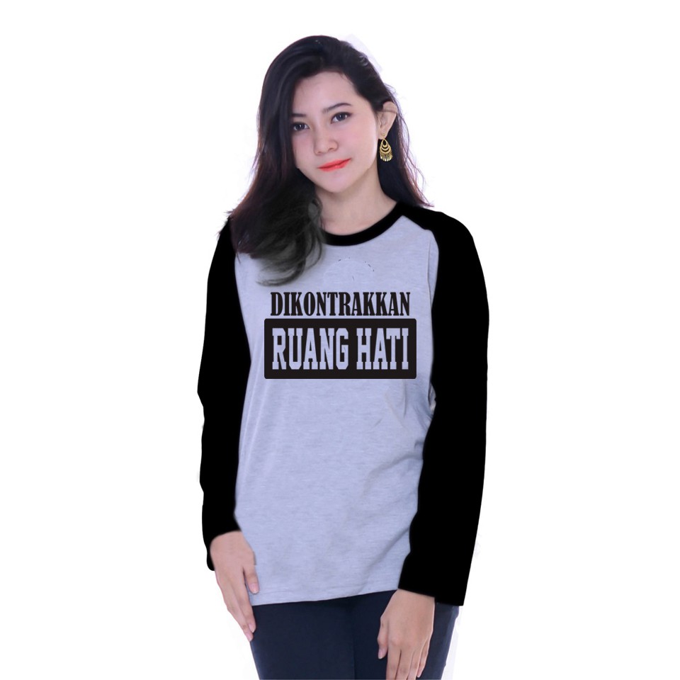 Kaos Raglan Gambar Kontrak Hati | Lengan Panjang | Atasan Wanita | Ukuran M - L - XL -XXL