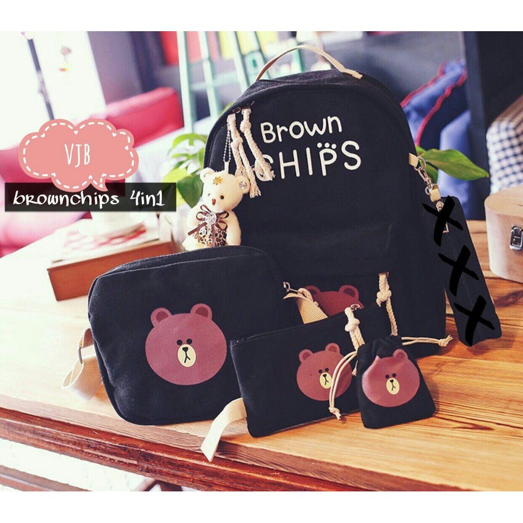  TAS  sekolah  ransel BROWNCHIP paketan 4in1 tas  ransel 