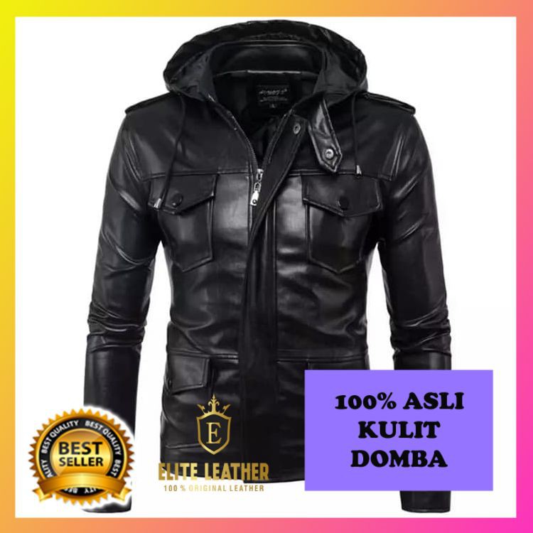 Jaket kulit pria asli kulit domba Garut model kupluk keren terbaru EL116
