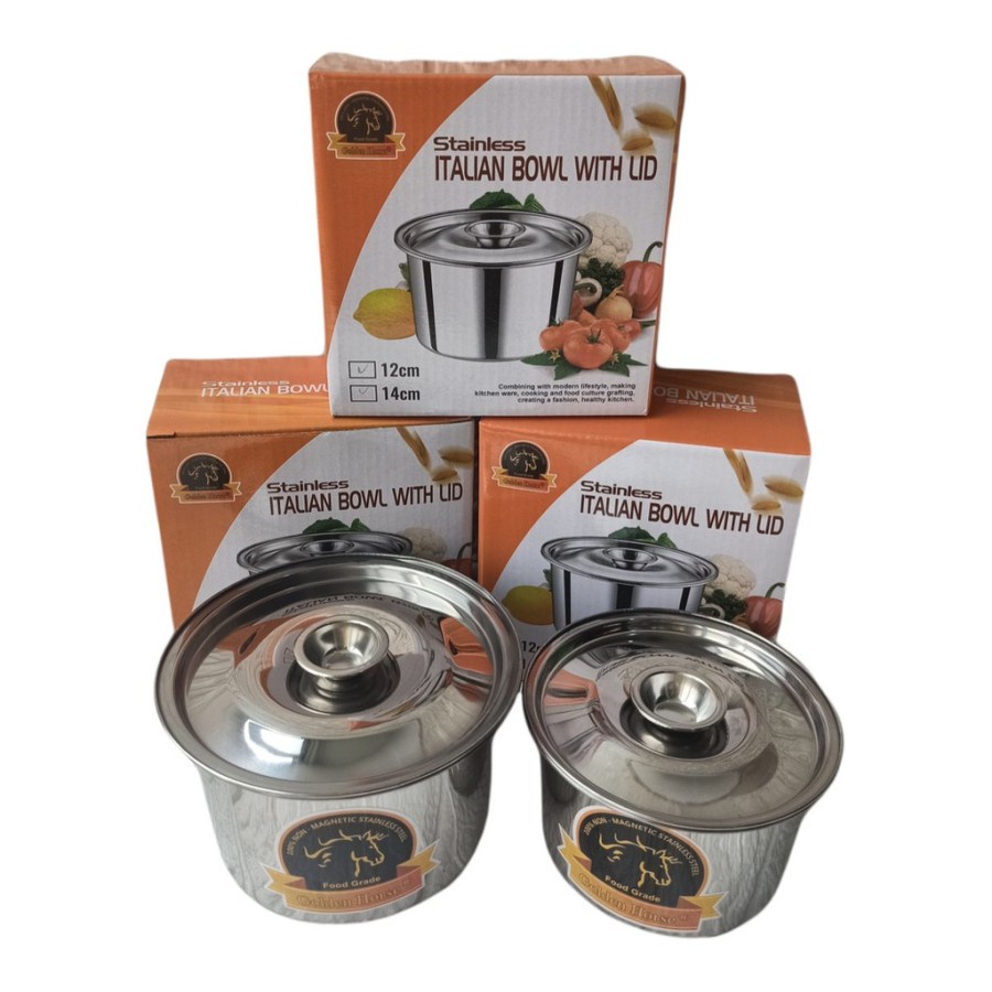 Mangkok Stainless Tutup Italian Bowl 2 pcs Food Grade 12cm dan 14cm