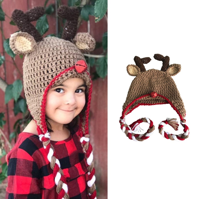 Zzz Topi Kupluk Rajut Anak Laki-Laki / Perempuan Desain Rusa Kartun Anti Angin Untuk Natal / Outdoor