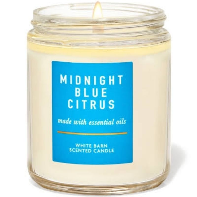 BATH &amp; BODY WORKS BBW MIDNIGHT BLUE CITRUS MADE WITH ESSENTIAL OILS WHITE BARN 1 SINGLE WICK SCENTED CANDLE 198 G PENGHARUM RUANGAN