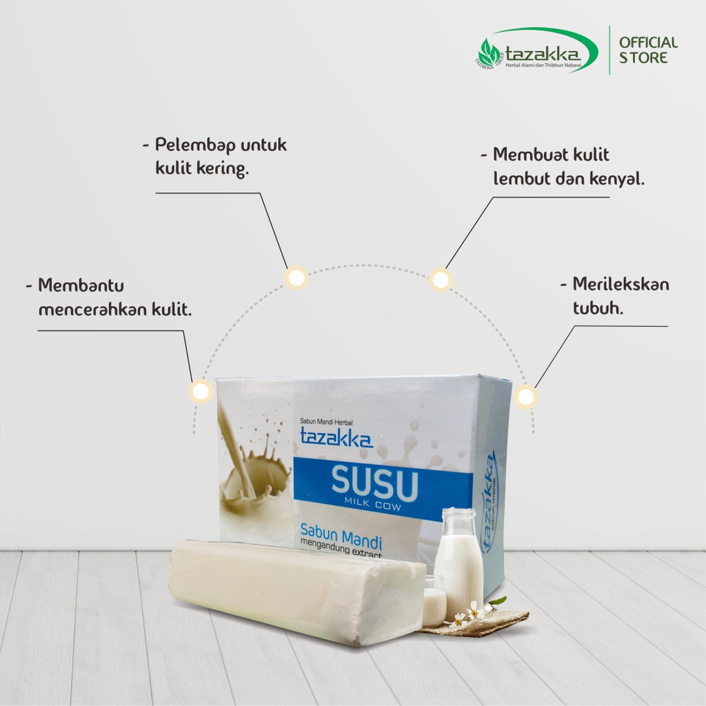 Sabun Mandi Herbal Tazakka SUSU Alami Tanpa Efek Samping Kualitas Terpercaya Kulit Putih Alami.