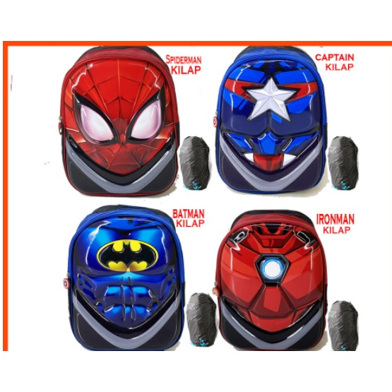 IMPORT ~ Tas Ransel Kilap TK / TAS sekolah anak TK - SD 1-2 / Tas 2 resleting /Tas Ransel Sekolah 2 Ruang TK Superman Batman Bumblebee Captain IRON MAN Hard Cover