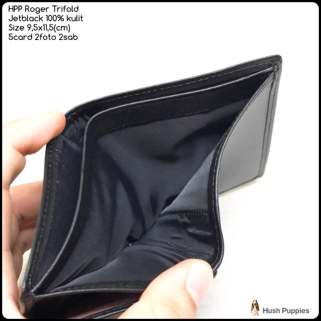 dompet kulit hushpuppies roger jetblack trifold premium kulit sapi asli