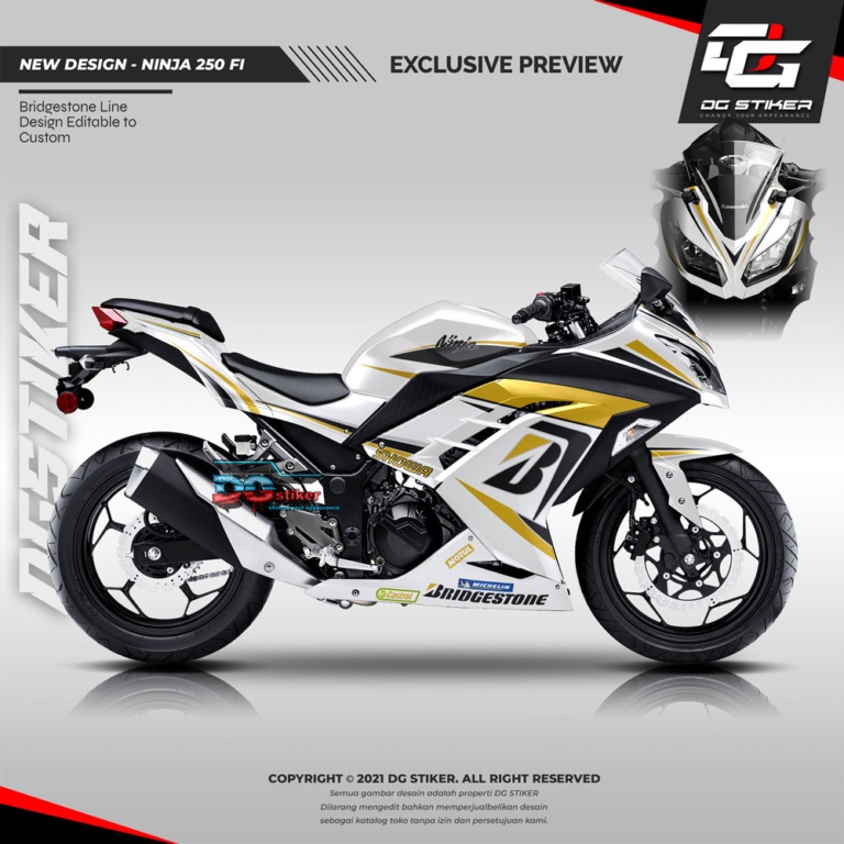 Decal Stiker Ninja 250 FI Putih Gold Bridgestone