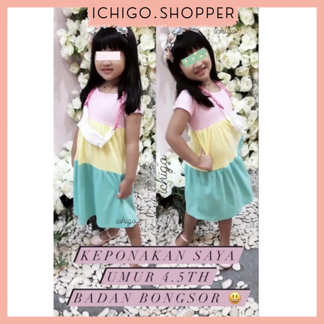 4-5th Daster dress harian kaos tumpuk lapis susun anak rainbow pelangi warna warni