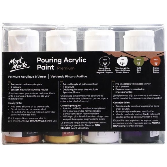 Mont Marte Pouring Acrylic Paint Set Premium 4pc x 60ml (2oz) - Celestial