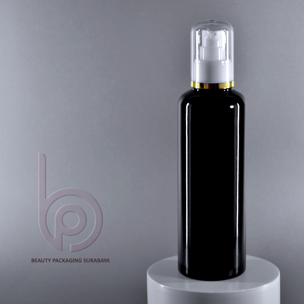 Botol plastik PET 250ml BR hitam tutup pump treatment fc list