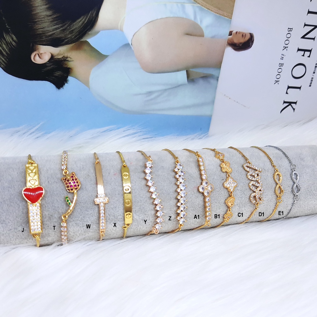 Xuping Gelang Serut Wanita Lapis Emas Batu Putih Bola Ukir - BB501