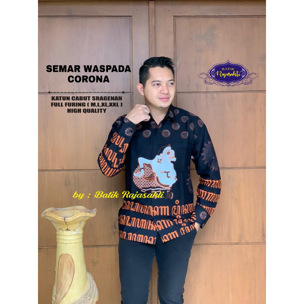 SEMAR WASPADA CORONA Kemeja Batik Pria Lengan Panjang Katun Halus FULL FURING Rajasakti