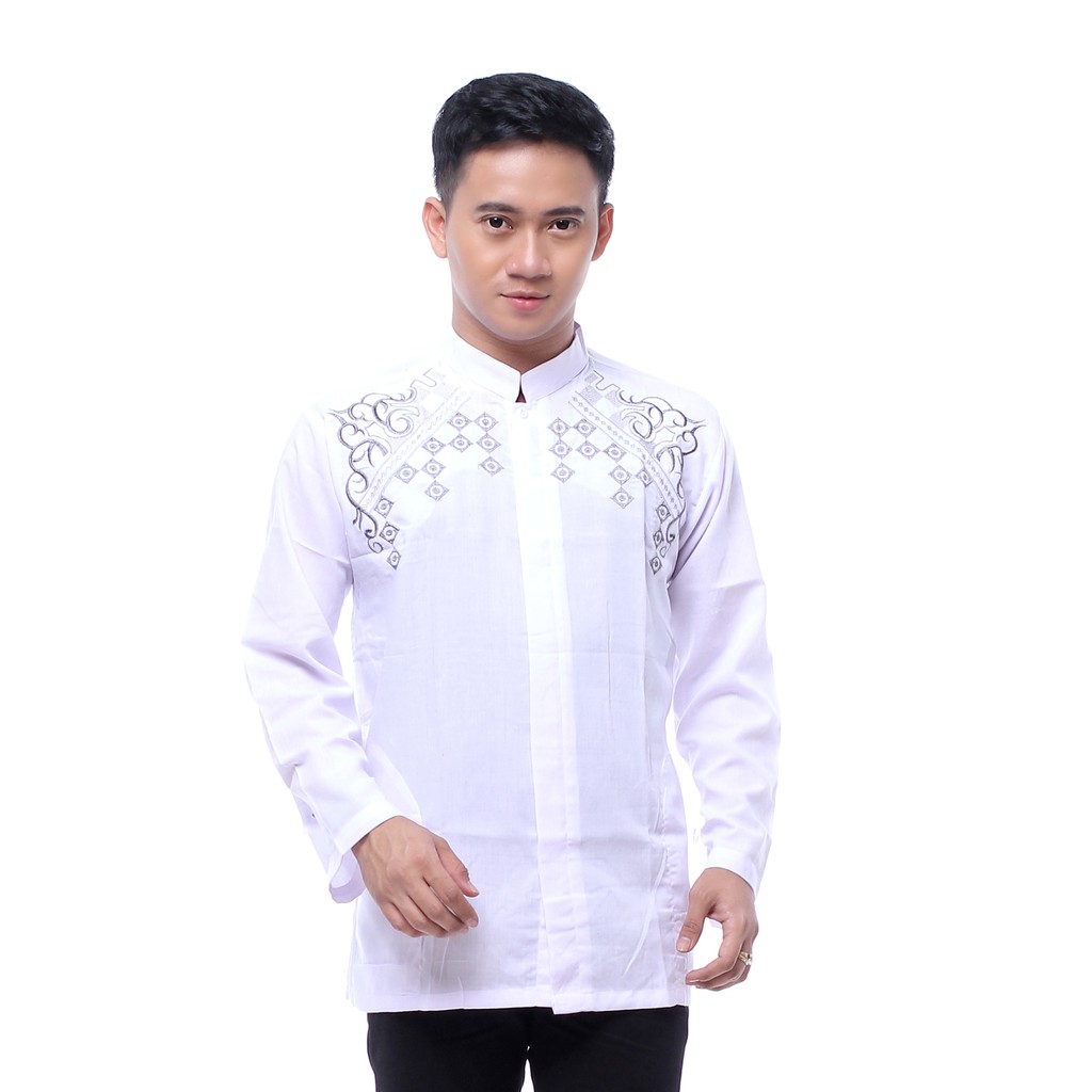 NEW ARRIVAL KEMEJA KOKO MOTIF BORDIR PRIA BUSANA MUSLIM PUTIH FORMAL MURAH BATIK OZILA PEKALONGAN