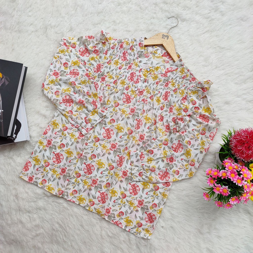 ARSY STORES | Blouse Wanita Korea Jumbo Balon Hitam Putih Korea - Nadian Blouse Korean Style-CREAM1