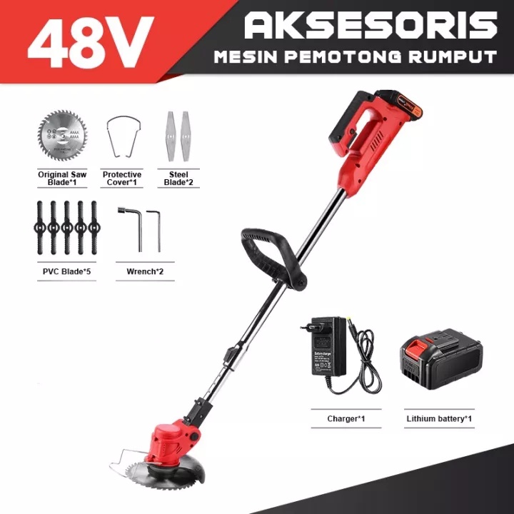 Mesin Potong Rumput Baterai 48V Cordless Lawn Mower Grass Trimmer Mesin Pemotong Rumput Taman Alat Potong Rumput