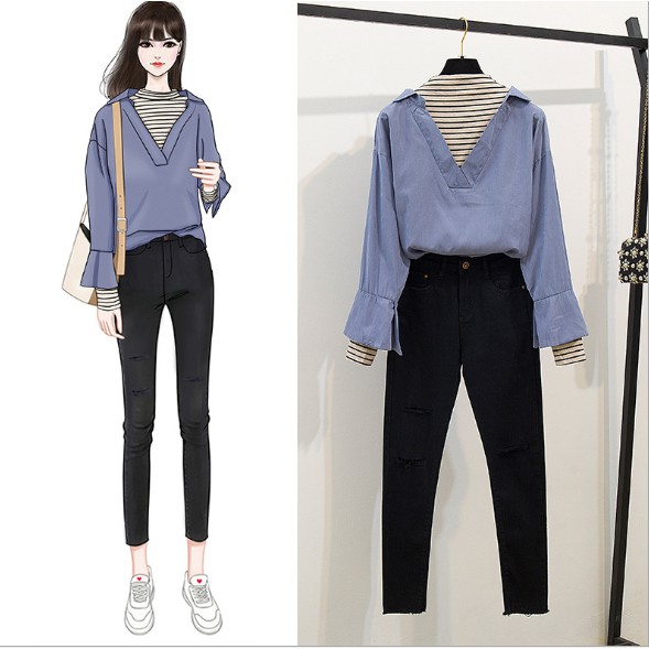 HQK-03 set high quality import korea jepang setelan blouse celana panjang