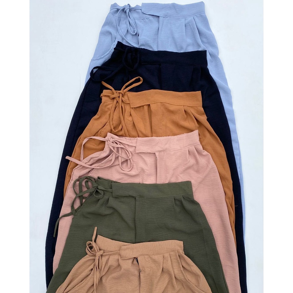 Celana Kulot Crinkle Airflow Premium Highwaist Wanita Loose Cullote Pants Kulot Daily Tali Samping Celana Piknik