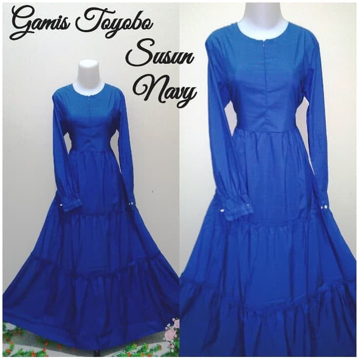 NISSA SABYAN  Gamis Syari Polos Toyobo Susun, Baju gamis wanita, Gamis Muslim SALE - navy