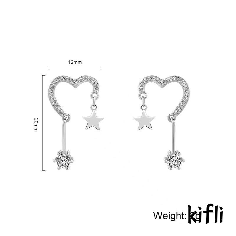 Anting Stud 925 Silver Model Rumbai Bintang Hati Untuk Perempuan