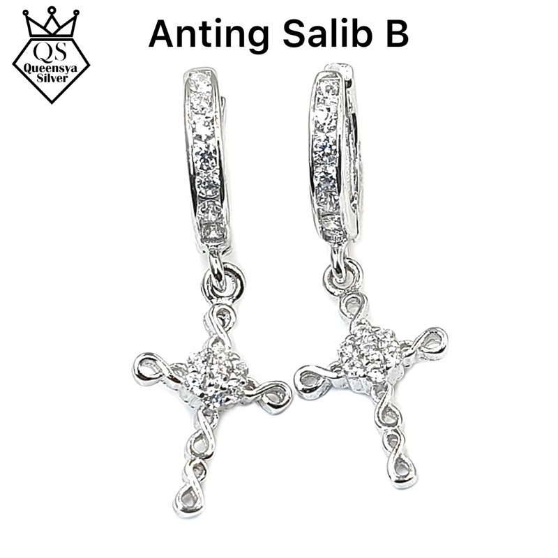 Anting Perak Salib Asli Silver 925 || Lapis Emas Putih || Perhiasan Aksesoris Fashion Wanita
