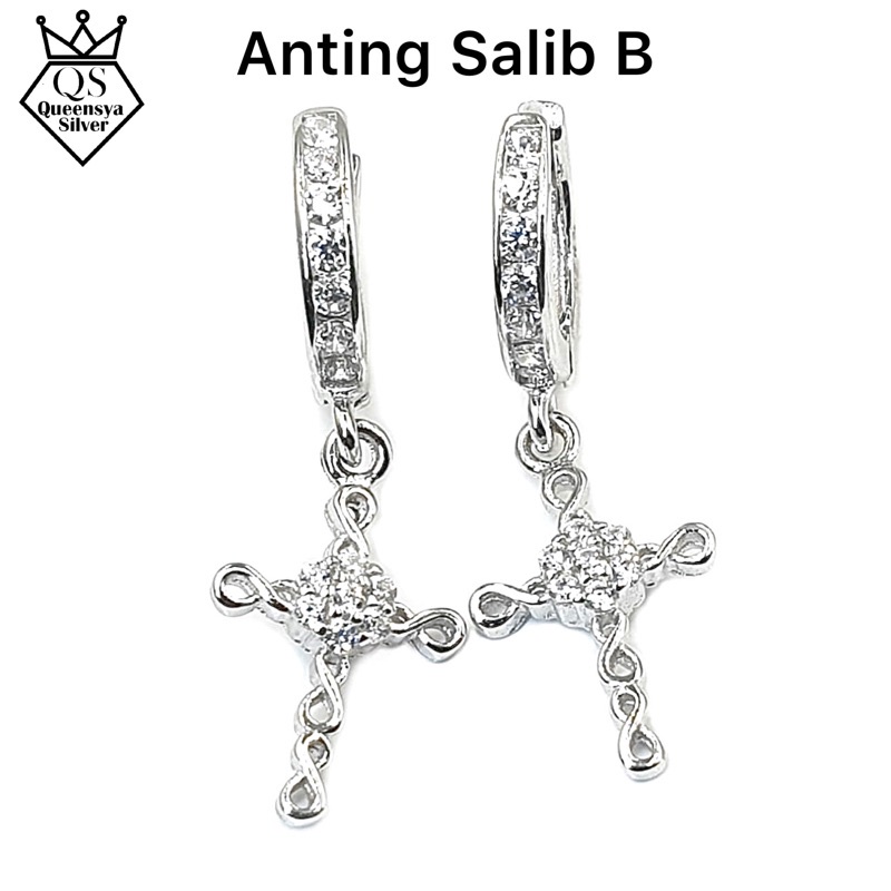 Anting Perak Salib Asli Silver 925 || Lapis Emas Putih || Perhiasan Aksesoris Fashion Wanita