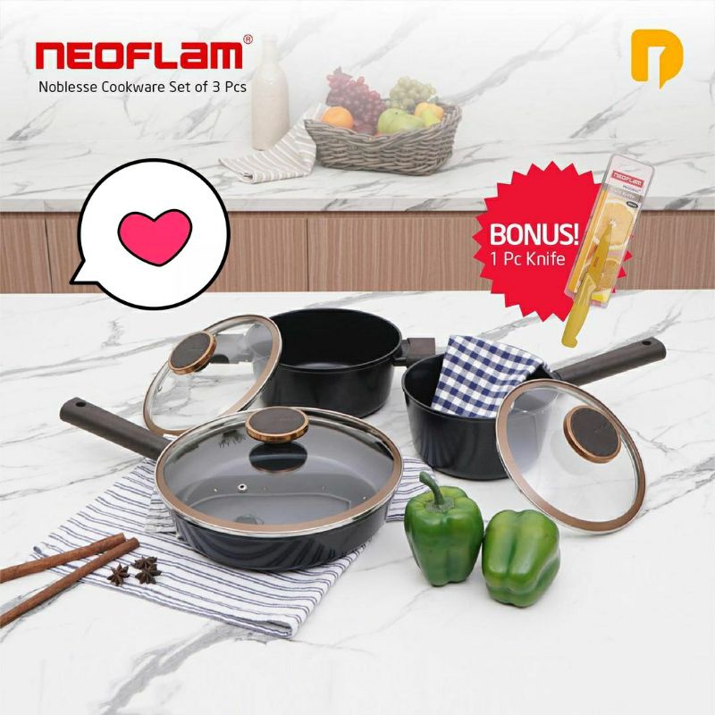 Panci set Neoflam Noblesse Cookware Set of 3 Pcs BONUS Knife Neoflam