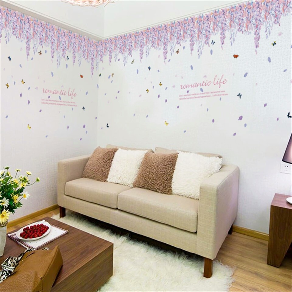 RELIZA WALLSTICKER / STIKER DINDING RENDA LAVENDER UNGU RUMBAI HANGING SK9009