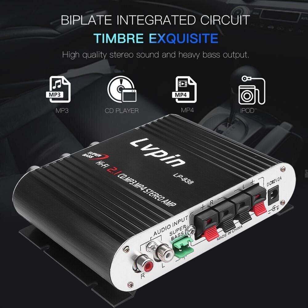 Lvpin Ampli Mini HiFi Stereo Power Amplifier Treble Bass Booster 12V Audio Amplifier 2.1 channel