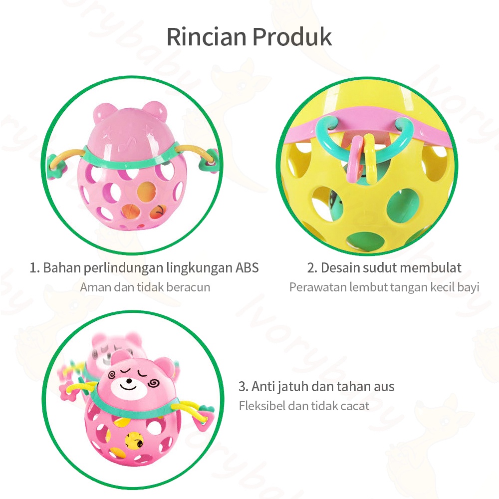 Ivorybaby Rattle bayi mainan bola lembut karet mainan bayi lucu