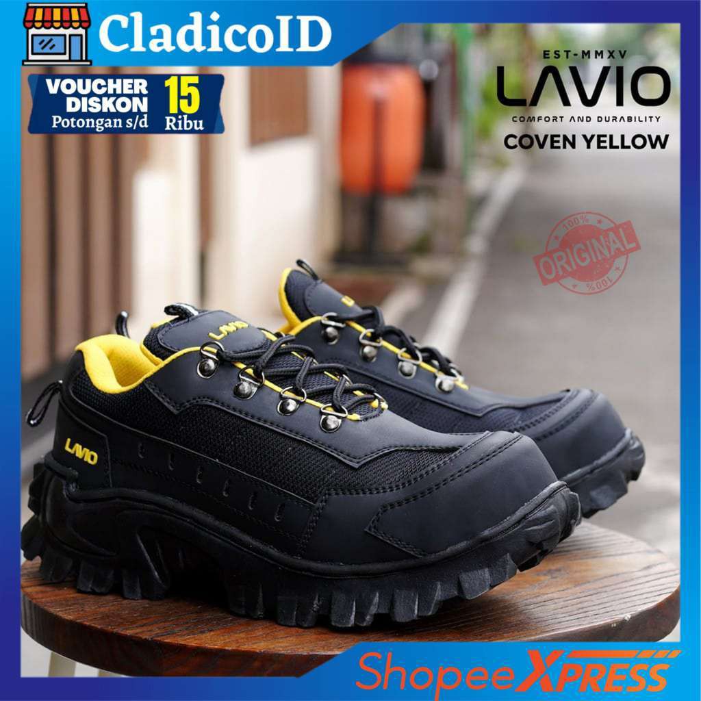 SEPATU SAFETY PRIA UJUNG BESI ORIGINAL KERJA LAPANGAN PROYEK OUTDOOR HIKING SEPTI SEFTY LAVIO COVEN