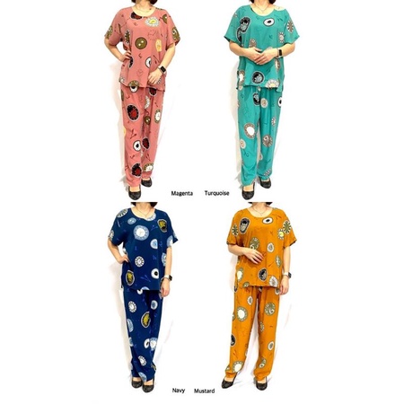 BAJU TIDUR DEWASA WANITA/PIYAMA KATUN RAYON ADEM&amp;MURAH SIZE JUMBO CELANA 3/4 BAJU WANITA