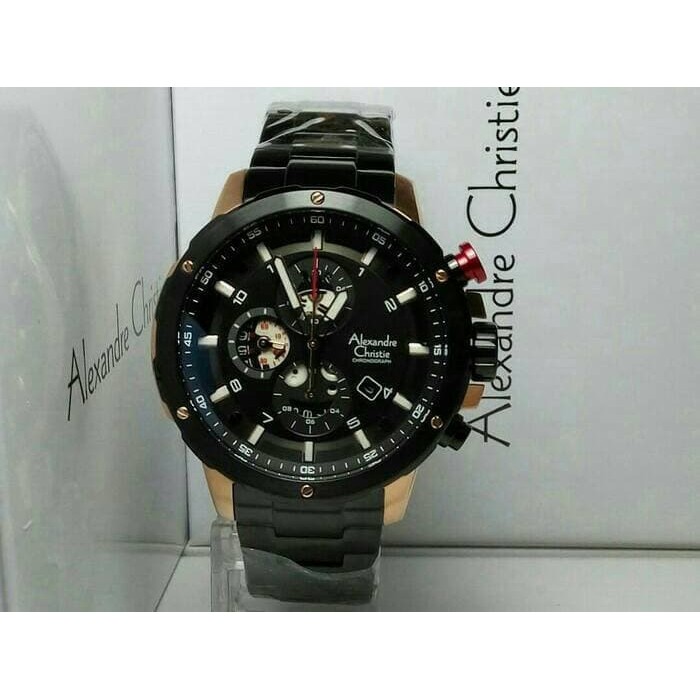 JAM TANGAN PRIA WANITA    ALEXANDRE CHRISTIE AC6453 MC BLACK ROSEGOLD PRIA