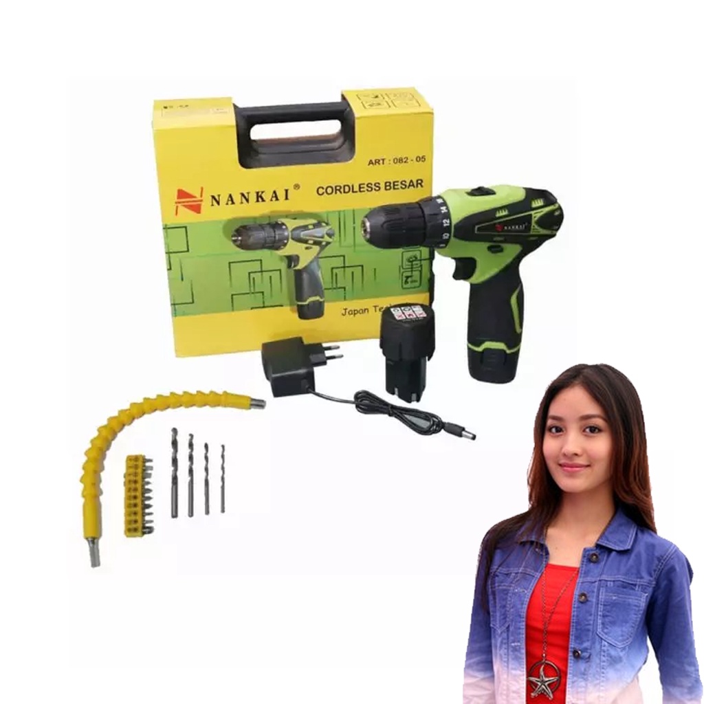Nankai Japan Technology Mesin Bor cordless Besar 10 mm Baterai 12V 12 Volt Plus Acc