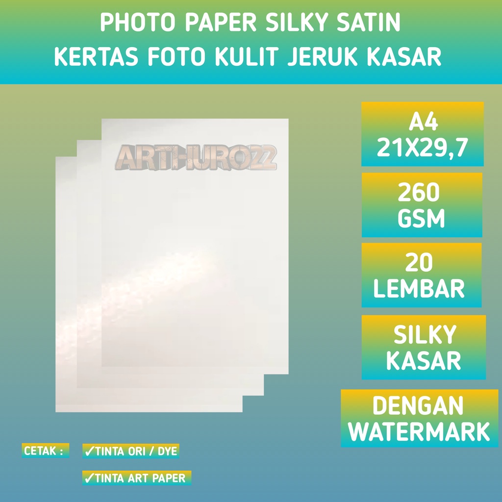 

Kertas foto Luster silky 260 GSM A4 isi 20 lembar/photo paper kulit jeruk kasar 260 gram