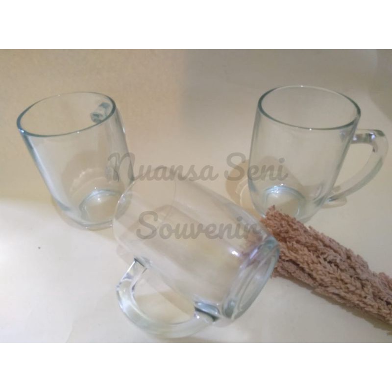 Jual Souvenir Gelas Minum Gelas Mug Oval Jumbo Gelas Gagang Kaca Besar Gelas Jus Gelas Bening 4694