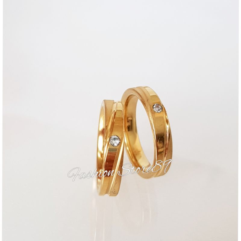 Cincin Couple Single Titanium permata Silver Gold Impor Halal cincin nikah Anti Karat