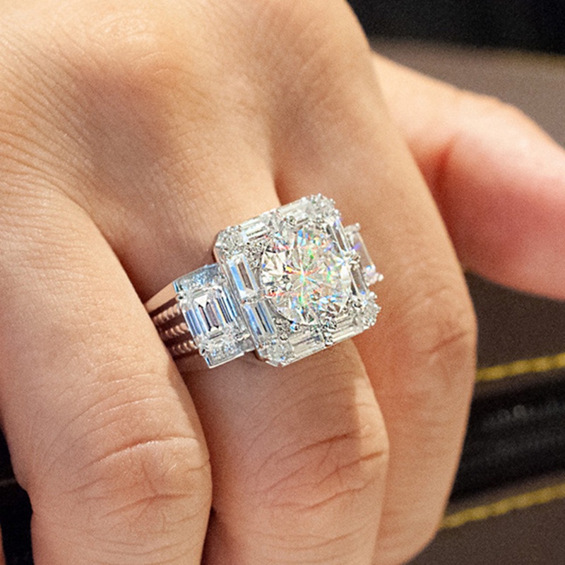 Fancyqube Cincin Cubic Zirconia Shiny Warna Silver Untuk Pria Dan Wanita