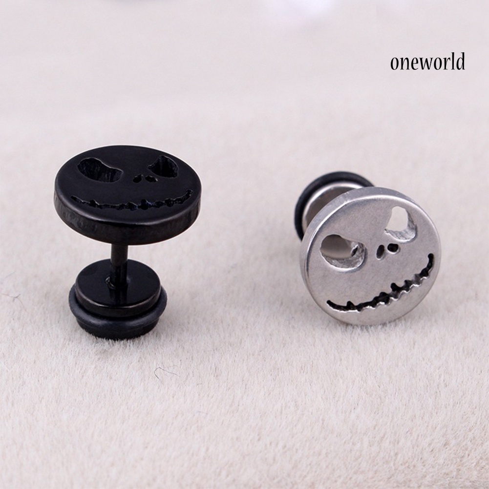 OW@ 1Pc Men Women Halloween Skull Titanium Steel Ear Stud Earrings Piercing Jewelry