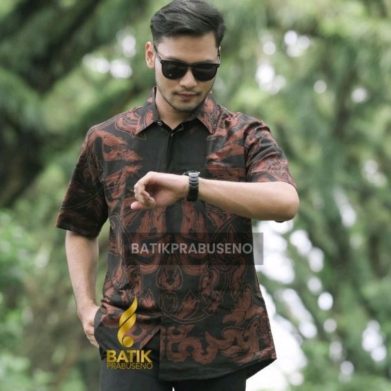 Prabureksa Lengan Pendek Slimfit Original Baju Batik Prabuseno Kemeja Pria Bahan Katun Printing Halu