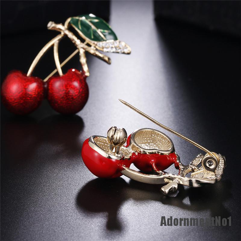 (Adornmentno1) Bros Pin Enamel Bentuk Buah Ceri Merah Bahan Metal Untuk Aksesoris Sweater