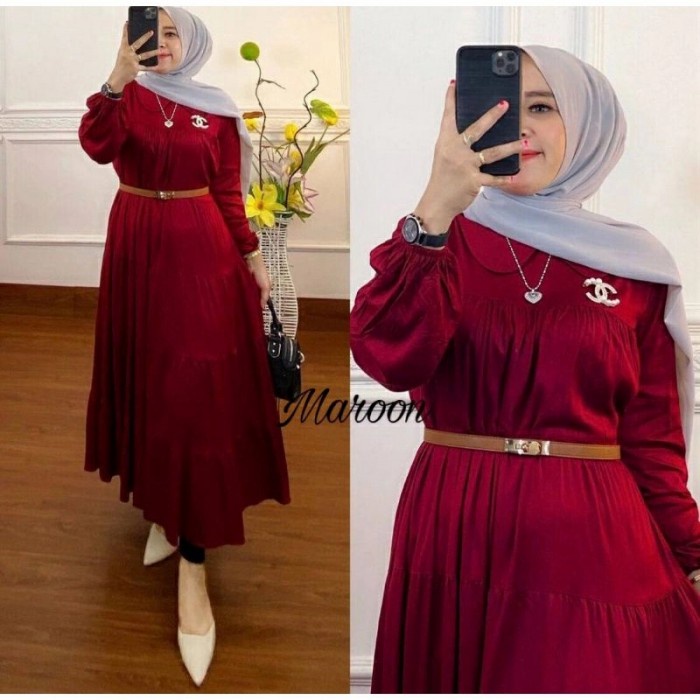 Gamis wanita Baju Gamis Wanita Syari Muslim Jubah Cewek Pesta Muslimah Formal Murah - maron, All Siz