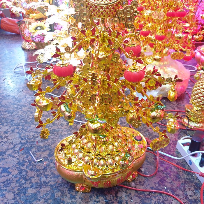 Lampu Meja - Pohon Meja Imlek Musik Putar Emas Lampu Rejeki Gold 50 Cm Uang