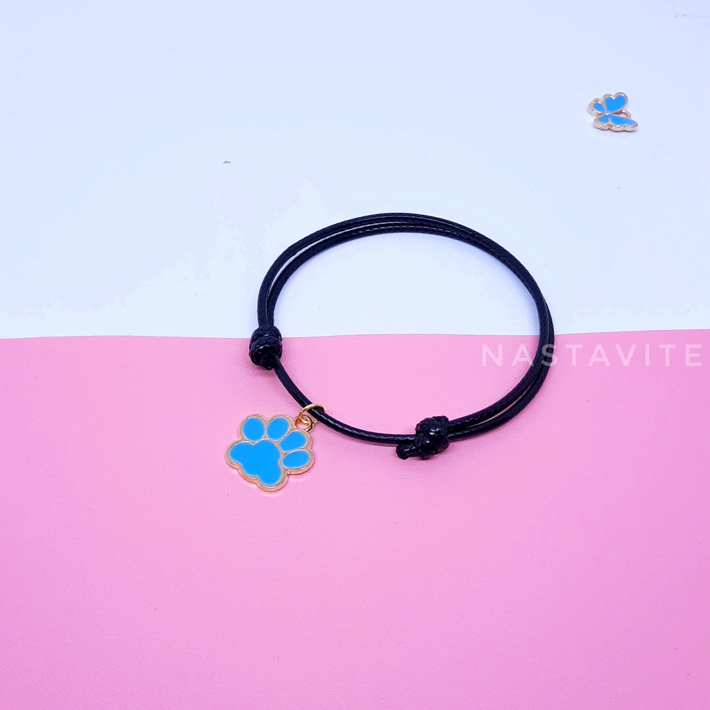 Gelang Couple Sahabat 3 Orang Liontin Kupu-kupu Awan Love Bunga Simple Tali Korea Hitam Polos Murah Blue Series