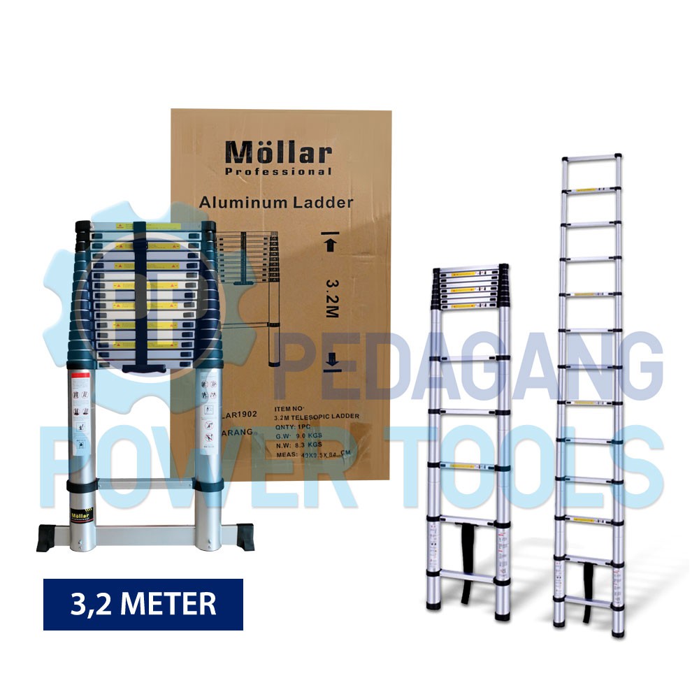 TANGGA TELESKOPIK 3.2 METER LIPAT ALUMINIUM SINGLE TELESCOPIC LADDER