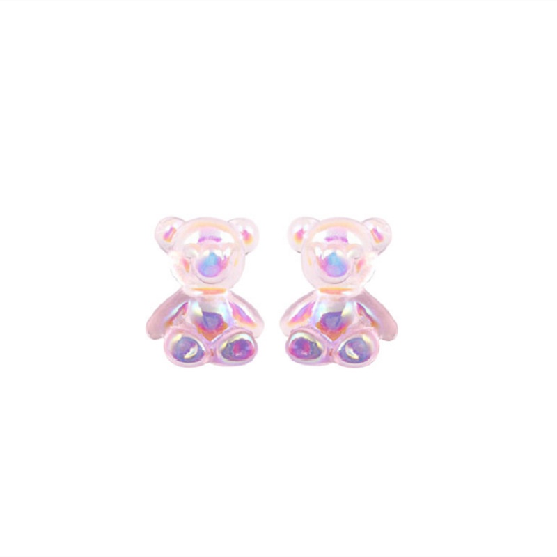 1 Pair Fashion Dazzle Colour Bear Acrylic Screw Piercing Stud Earrings / Ladies Cute Studs Earrings / Korean INS Ear Jewelry
