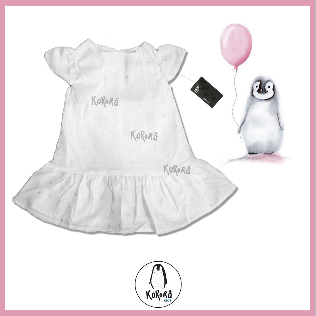 MAX GIRLS - WHITE & SILVER POLKA DRESS