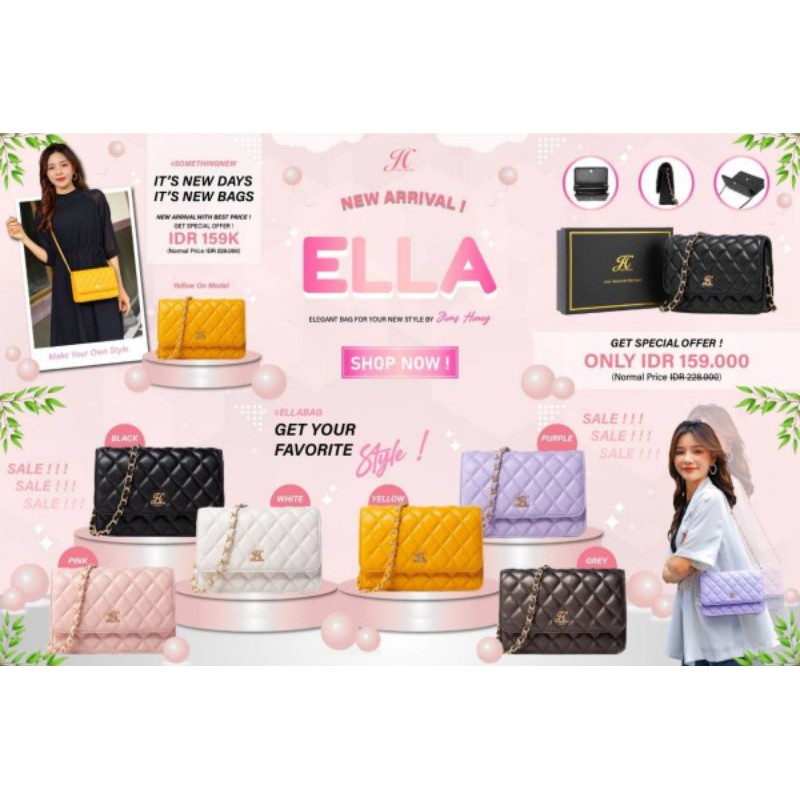 Jims Honey Ella Bag Tas Wanita Besar Rantai Kulit Selempang Ungu Pink Mewah Murah Box