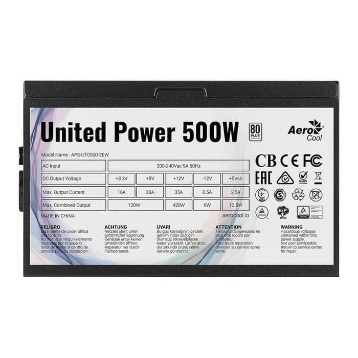 Aerocool United Power 500W 80 Plus White - 2 Years Warranty